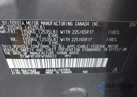 2015 Toyota Rav4 Xle z USA, uszkodzony, nr VIN 2T3WFREV0FW166623